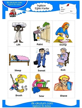 ingilizce Fiiller flashcard-eğitici kartlar 